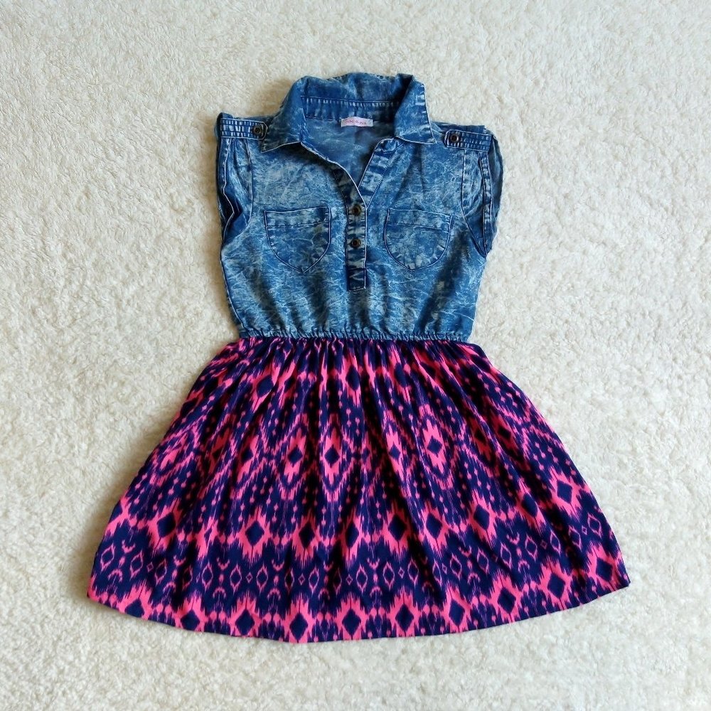 Sensational Girl's Chambray Top Pink/Blue Small 7